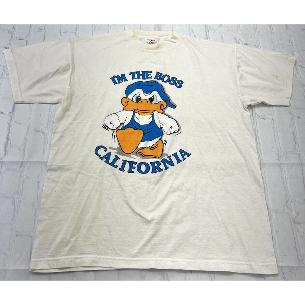 Vtg California I’m The Boss Duck Delvin Hodges Shirt Grunge Cartoon 90s Sz XL